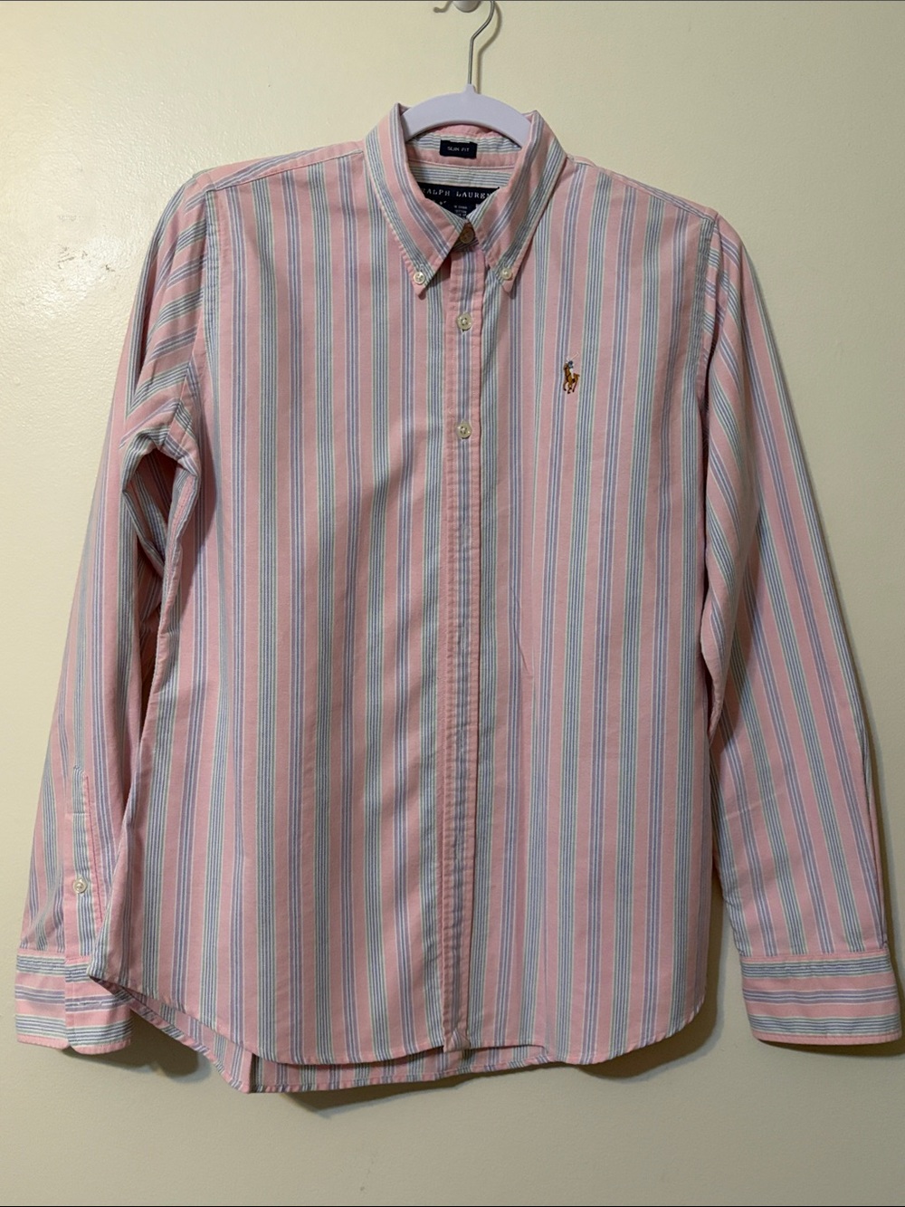 Ralph Lauren Pink and Blue Stripe Cotton Button-Down Shirt